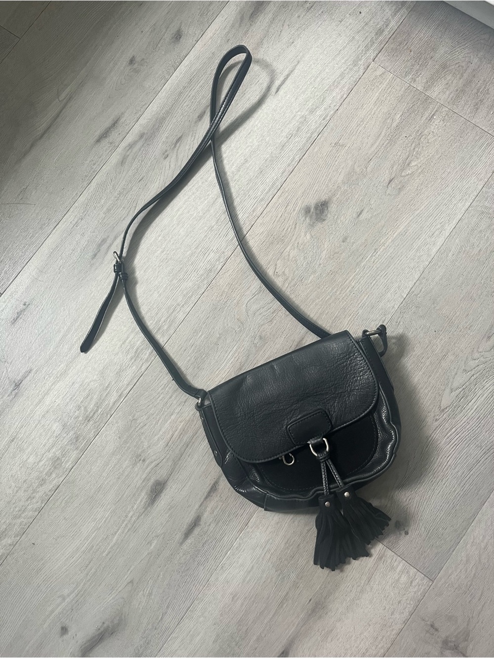 Frye Black Leather Crossbody with Tassel Detail - Picture 2 of 11